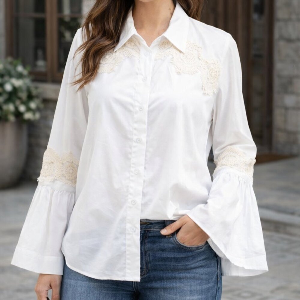 Laundry by Shelli Segal Embroidered & Lace Top, Size Large